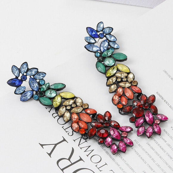 Rainbow Rhinestone Colorful Party Drop Earrings - Picture 3 of 8